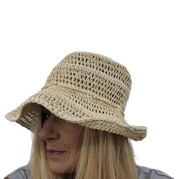 The Scala Collection Beach Bucket Hat Tan 100% Paper Coastal Grandma Minimalist - Picture 10 of 10